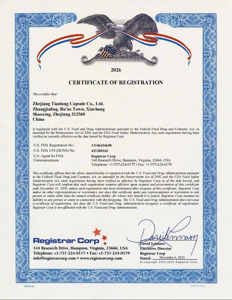 US FDA Registration Certificate